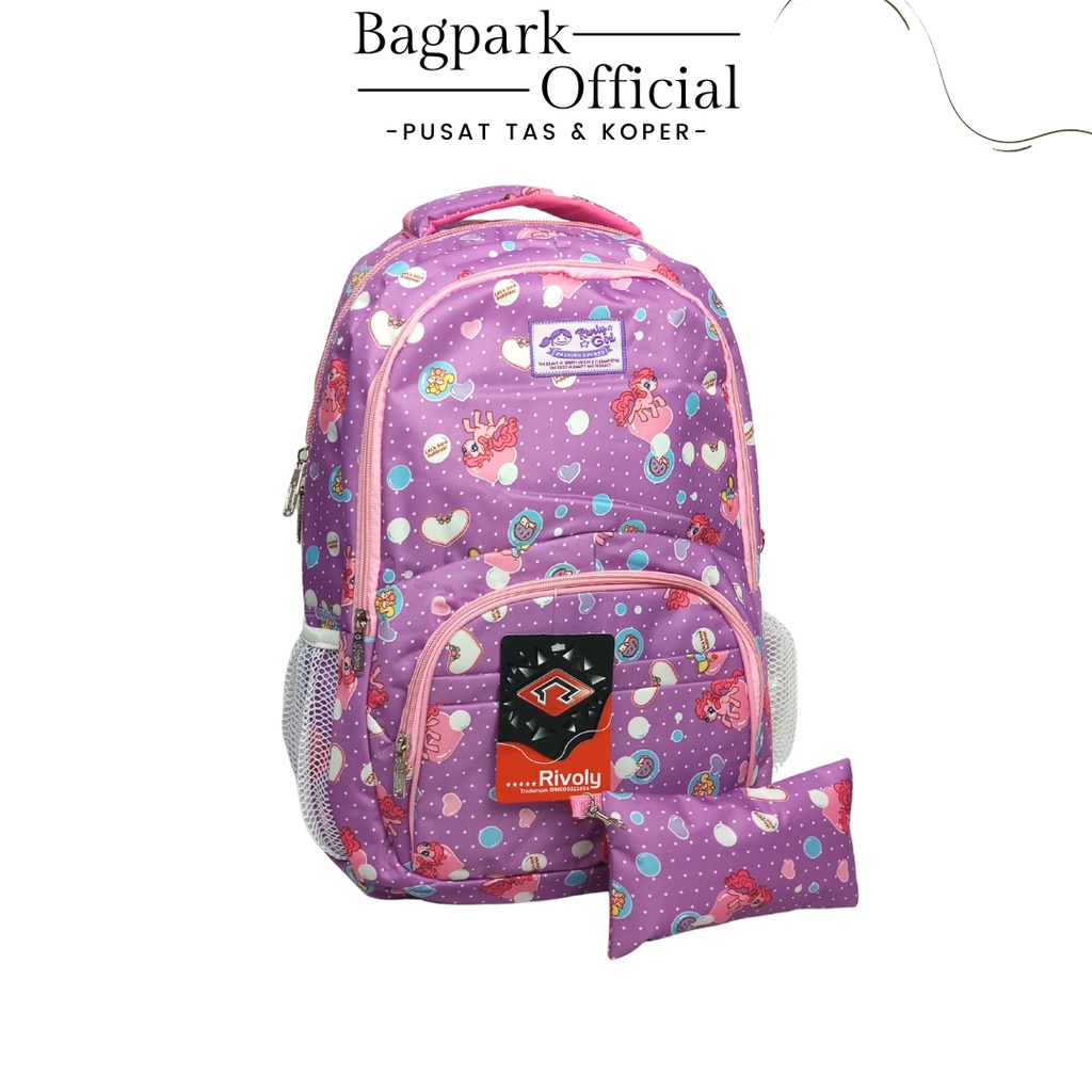 Tas Ransel Sekolah  Perempuan Rivoly Tas Anak Perempuan Motif Kuda Pony Free Rain Cover Dompet Mini Terbaru