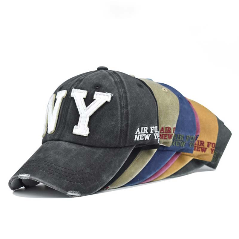 Topi Baseball Denim Washed Adjustable Motif Tulisan NY Gaya vintage Untuk Pria Dan Wanita