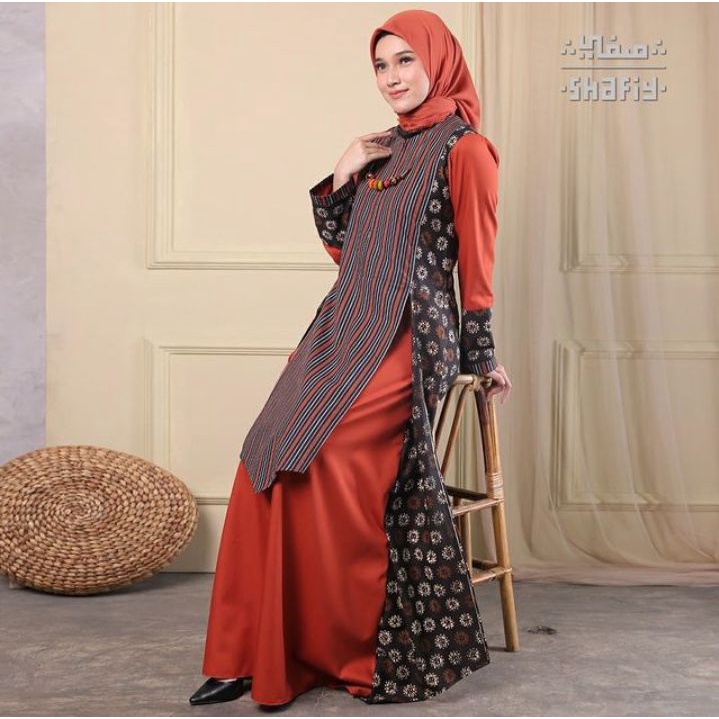 Damara Gamis Batik Shafiy Original Modern Etnik Jumbo Kombinasi Polos Tenun Terbaru Dress Wanita Big Size Dewasa Kekinian Cantik Kondangan Muslim XL