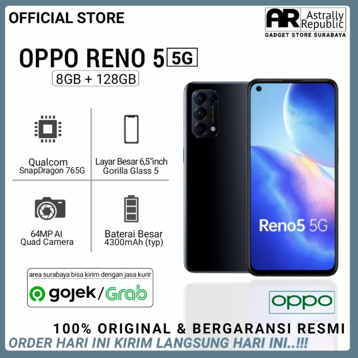 T0P OPPO RENO 5 5G RAM8/128GB GARANSI RESMI 100% BARU ORIGINAL NICE