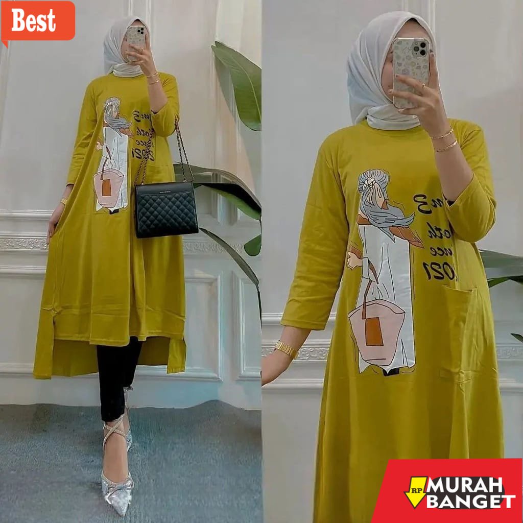 model dress terbaru 2022 Soraya Midi Dress Korea Long Dress Muslim Baju Wanita Jumbo Ootd Kekinian B
