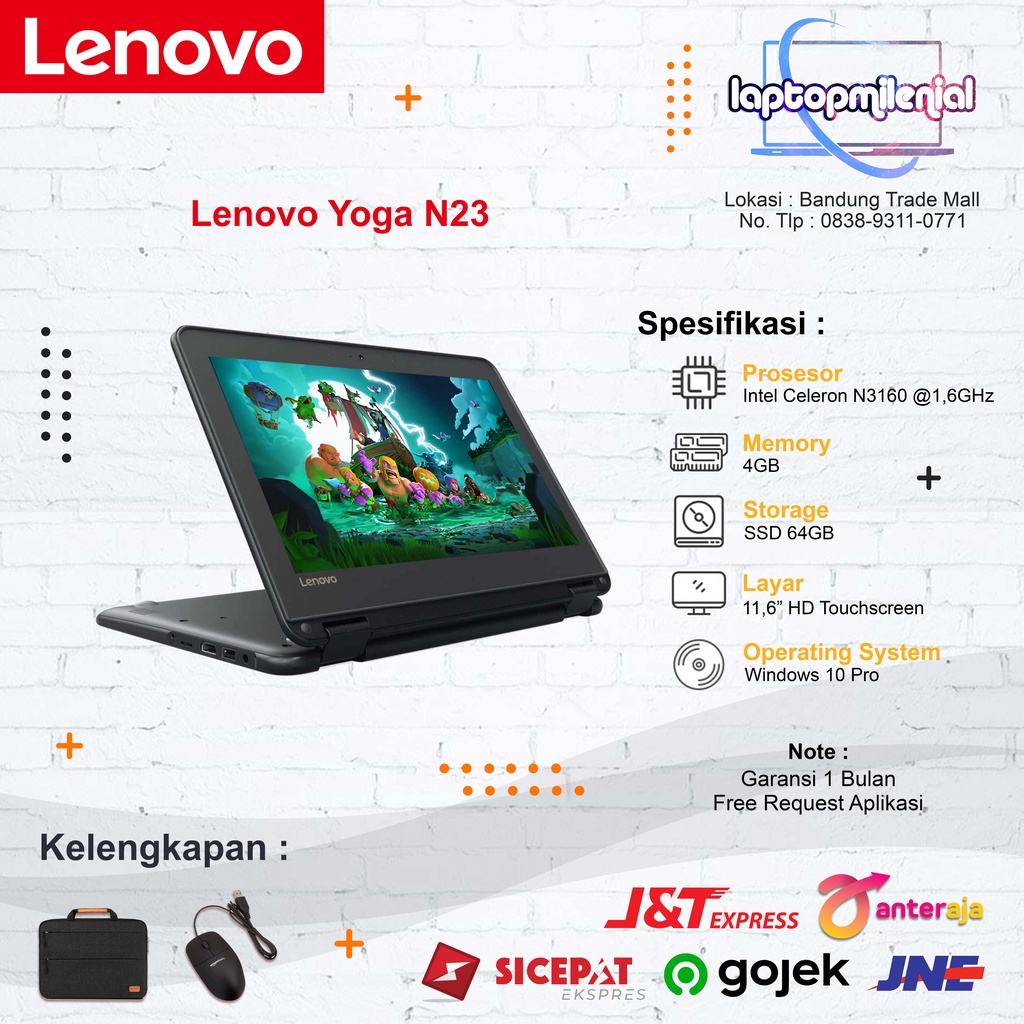 Lenovo Yoga N23 Intel Celeron N3160 Ram 4 GB |SSD 64GB 11&quot;touchscreen Second Bergaransi