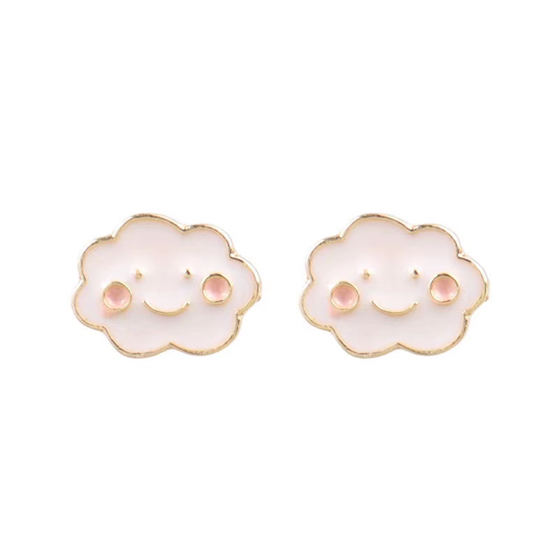 Anting Tusuk Motif Awan Putih / Pink Untuk Wanita