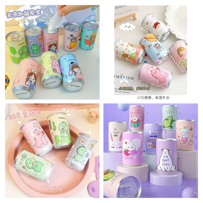 Tissue Basah Kaleng Isi 30pc Tisu Basah Karakter Lucu Unik Cute Serbaguna TSB01