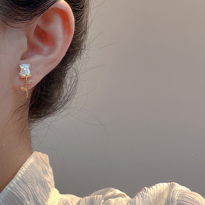 Anting Stud Desain Bunga Mawar Gaya Perancis Untuk Aksesoris Wanita