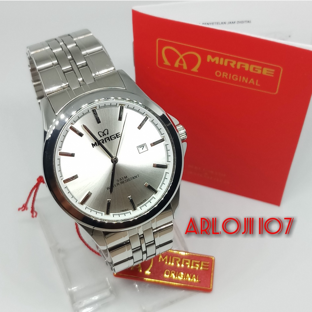 JAM TANGAN MIRAGE PRIA 8709 BRP-M SILVER PLAT SILVER ORIGINAL