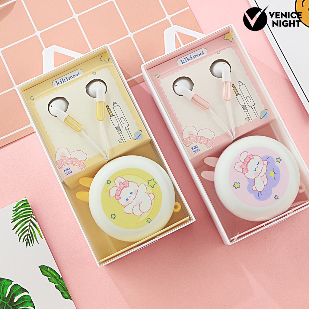 (VNEP) (Berkabel) Earbud High Fidelity Subwoofer Girls Cute 3.5mm Earphone Olahraga Musik dengan Mikrofon untuk Berlari