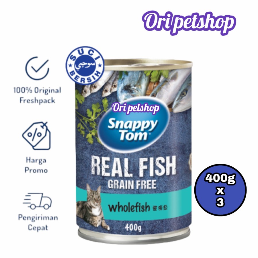 ( 3x ) Snappy Tom Kaleng Wholefish Makanan Basah Kucing Wet 400g