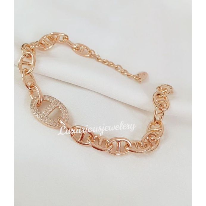 Gelang tangan rantai paperclip permata