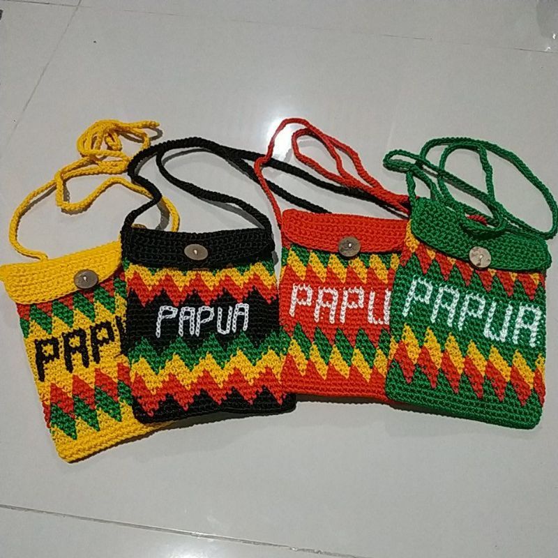 Tas Noken Papua Rajut , Tas Rajut Papua , Tas Rajut Murah , Tas HP Paspor