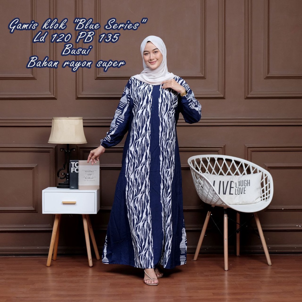 GAMIS MALAMAN BLUE SERIES LD 120 CM ZIPPER DEPAN BUMIL FRIENDLY KEKINIAN