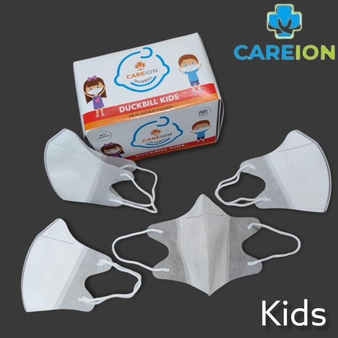 CAREION - MASKER DUCKBILL 3PLY ANAK POLOS PUTIH ISI 50 MEDICAL GRADE t-bellasleepwears Kualitas Baik