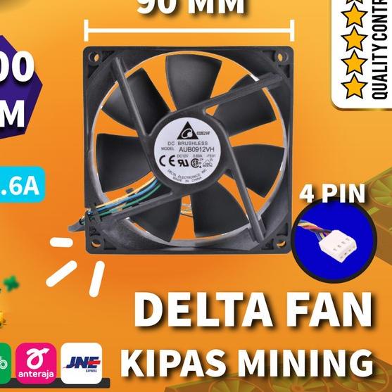 DELTA FAN AUB0912VH 90mm 9 CM DC 12V 3800 RPM⚡ KIPAS KOMPUTER 4 PIN