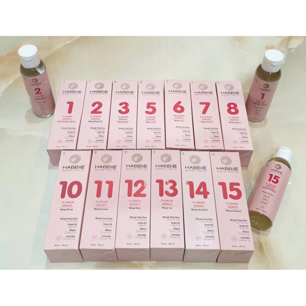 Minyak telon Habbie Flower Series seri bunga pink 100 ml