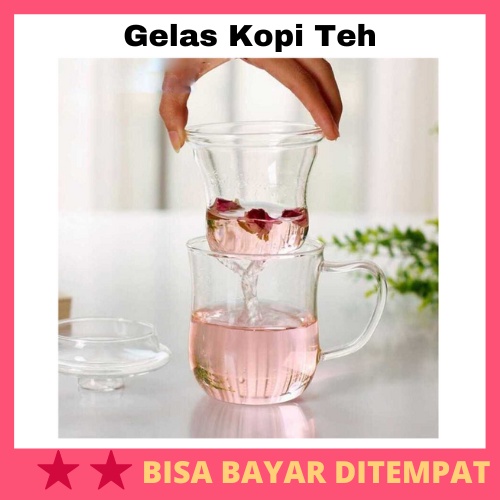 Gelas Kopi Teh 300ml with Infuser Filter/ Gelas Cangkir Kaca Infuser Penyaring Saring Saringan Seduh