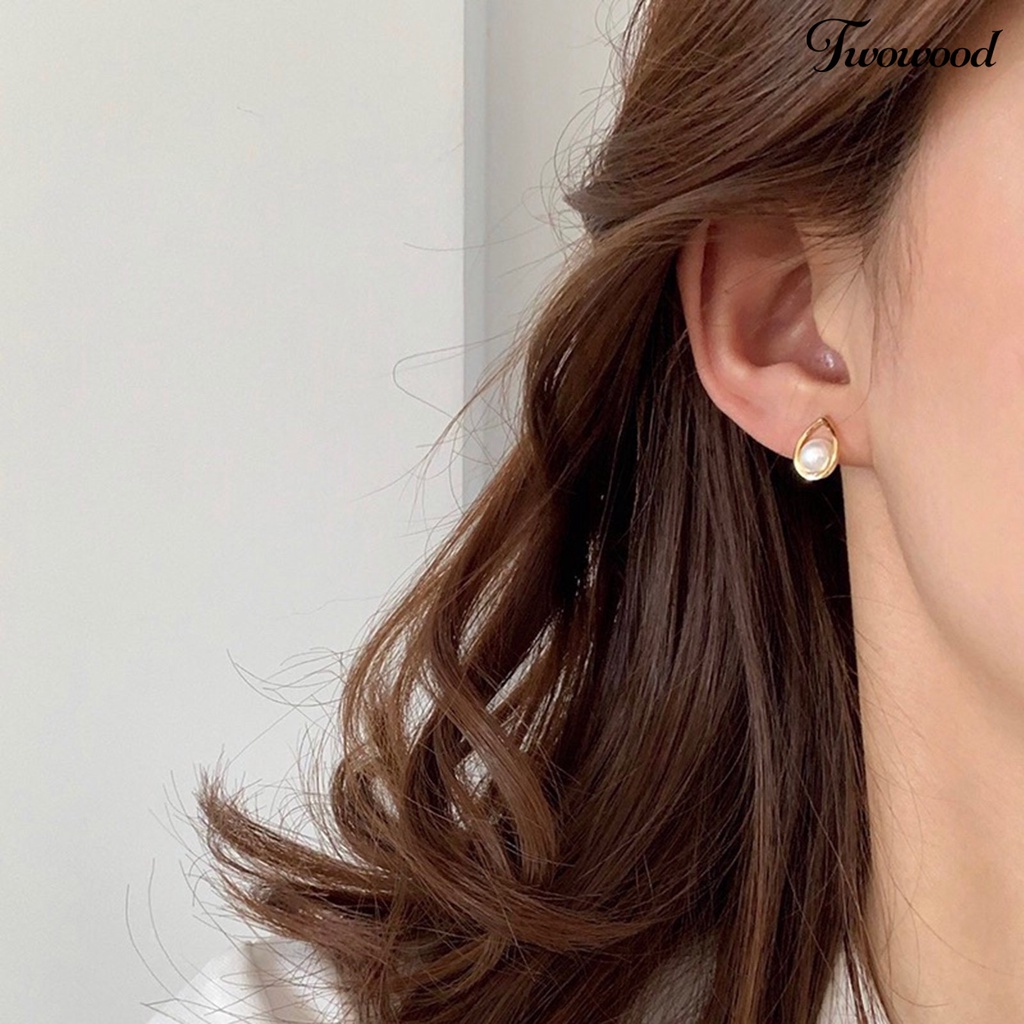 1 Pasang Anting Lapis Emas Hypoallergenic Hias Mutiara Imitasi Gaya Retro Perancis Untuk Wanita