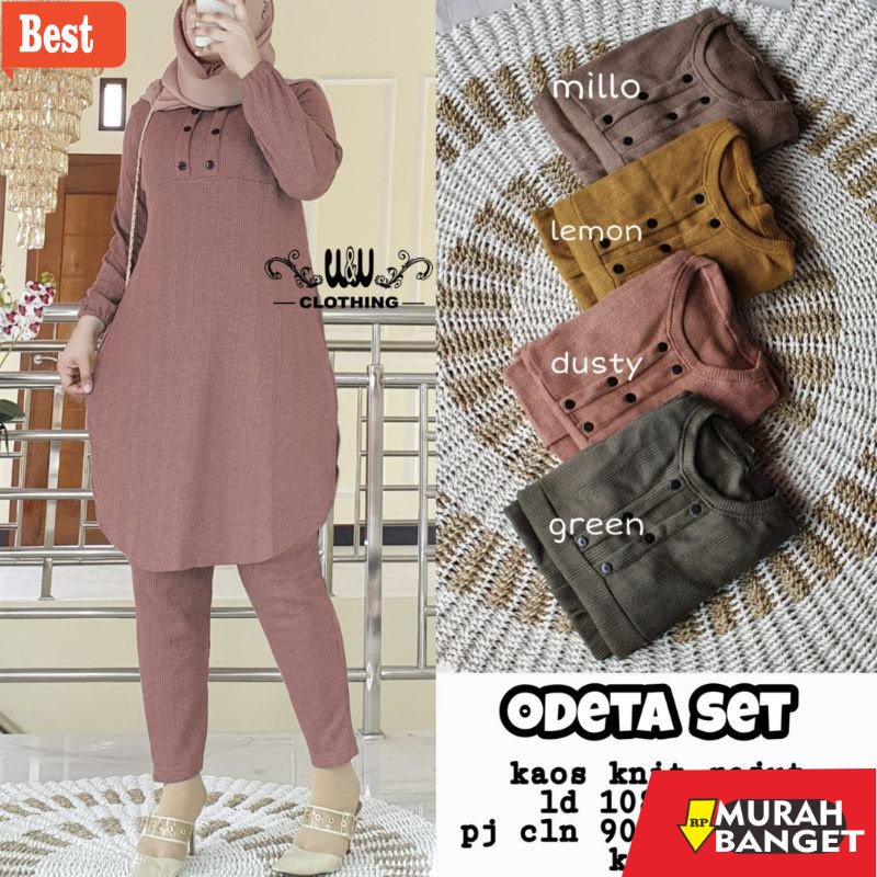baju setelan wanita kekinian 2022 SETELAN RAJUT BAJU DAN CELANA MASA KINI ODETA SET ORI SOLO