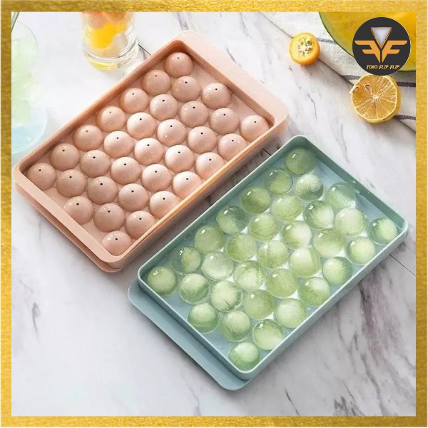 Cetakan Es Batu Bulat 33 Hole Grid Ice Cube Tray Cetakan Jelly Agar-Agar Coklat 33 Lubang Bulat Round dengan Tutup Tempat Es Batu Bulat Tutup Serbaguna