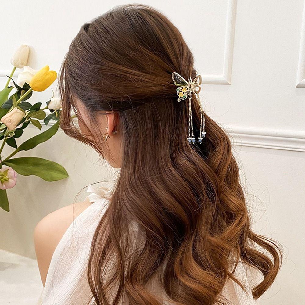 Agustinina Jepit Rambut Kupu-Kupu Lucu Sederhana Bunga Mutiara Bentuk Geometris Kristal Aksesoris Rambut Perempuan