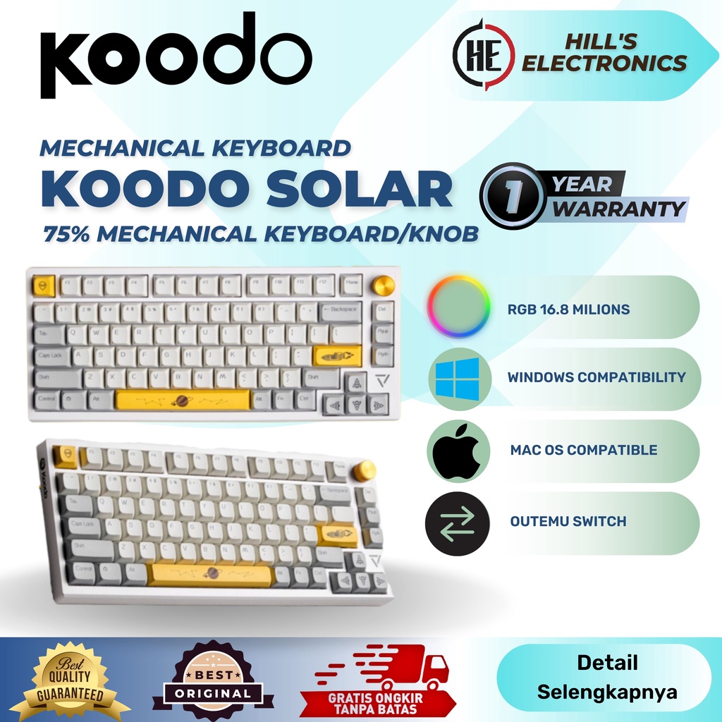 Koodo Solar - Mechanical Keyboard 75% w/Knob Layout - Outemu Brown