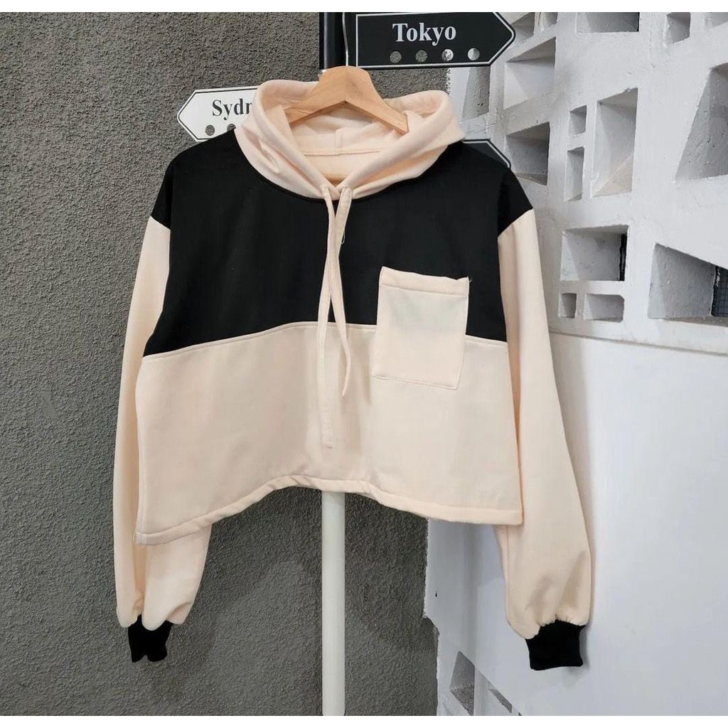 AGNES POCKY HODIE WANITA OVERSIZE CROP SWEATER HODIE