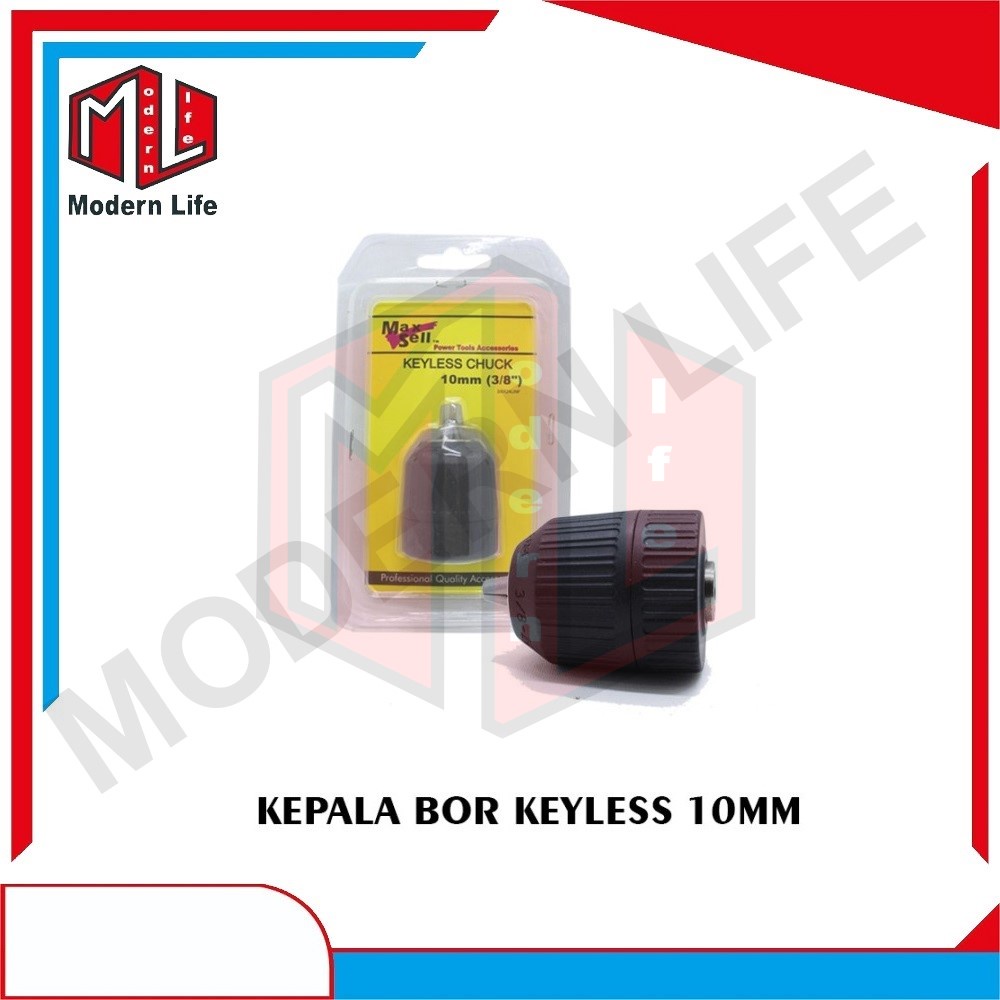 Keyless Drill Chuck - MAXSELL Kepala Mesin Bor 10 mm 3/8&quot; Tanpa Kunci