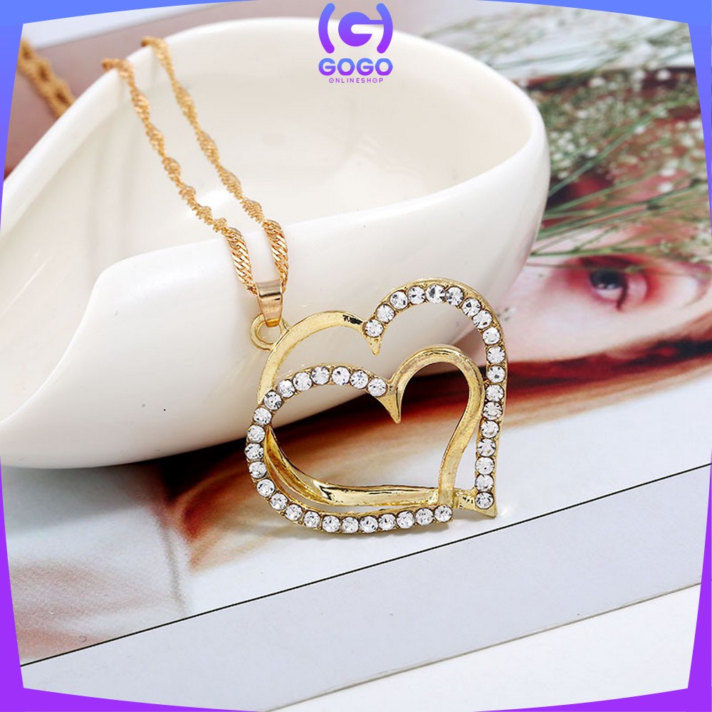 GOGO-K120 Kalung Anting Set Motif Hati Kalung Rantai Anti Karat Fashion Wanita Korea Aksesoris