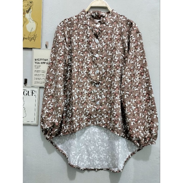 Cherry_ kemeja motif bunga/ atasan / blouse kerah shanghai lengan panjang