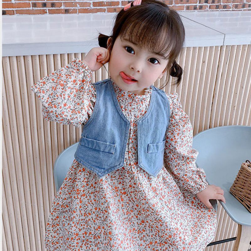 0-3Thn, DR121-Dress Bayi Perempuan Motif Bunga Aksen Rompi