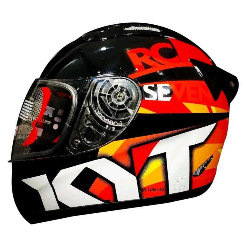Jual HELM KYT FULL FACE KYT RC7 RC SEVEN MOTIF 19 BLACK ORANGE