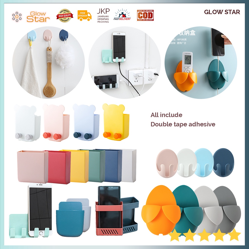 Kotak Gantungan HP dinding Tempel Smartphone Holder Hanger Gantungan Penyimpanan box wall hanging storage charger sikat gigi Alat make up Tulis Kabel Sikat gigi kamar mandi hape device toilet Wastafel Gantung Hook Serbaguna remote ac tv