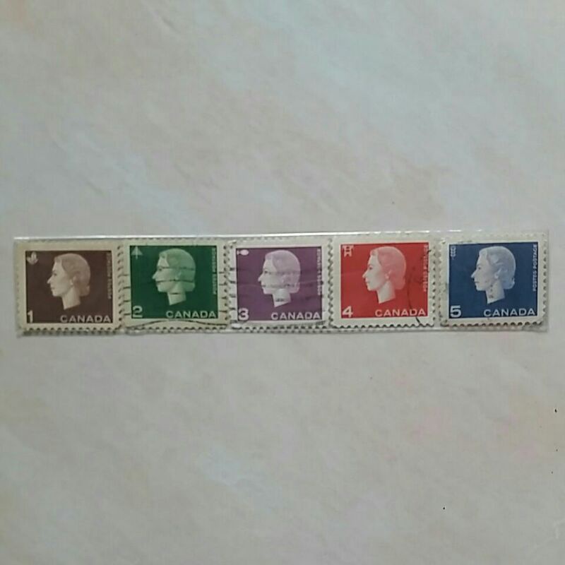 

(AB) Perangko Kanada Queen Elizabeth II - 1962-63 - Cameo Issue Set Lengkap 5pcs Used