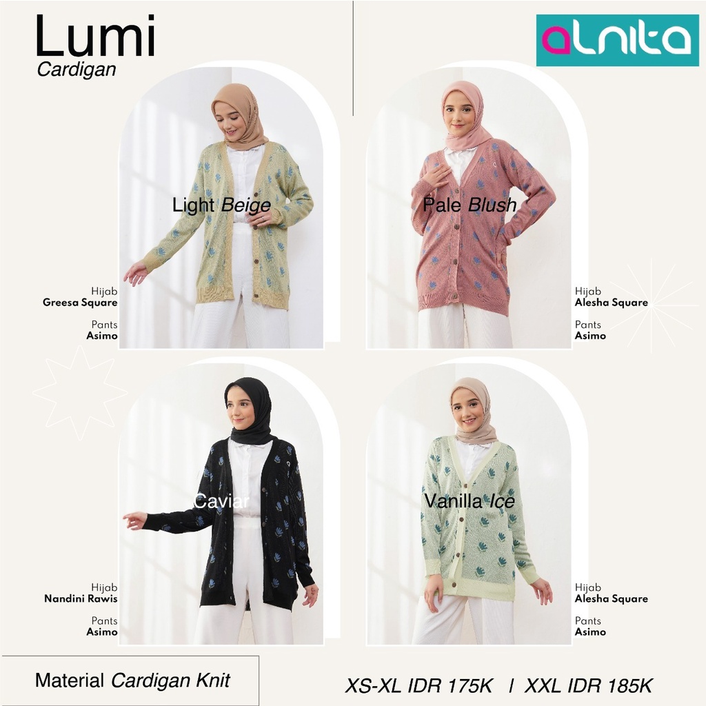 [BISA COD] Alnita Cardigan Lumi Bahan Cardigan Knit Outwear Fashion Muslimah Outfit Kulian Kekinian by Alnita