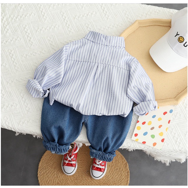 Baju Setelan Anak Cowok Lengan Panjang Impor PREMIUM QUALITY- MATA SILANG KEMEJA + JEANS