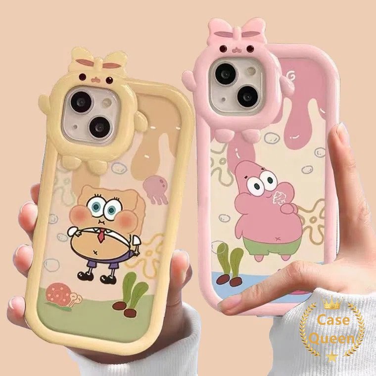 3d Bow Monster Ice Cream Case OPPO A17 A15 A95 A54 A77s A16K A16 A57 A76 A96 A12 A3s A55 A17K A5s A92 A94 A36 A7 A74 A16E A53 A31 A5 A9 A52 A16s Reno7 5 7Z 5F Lembut Sarung SpongeBob