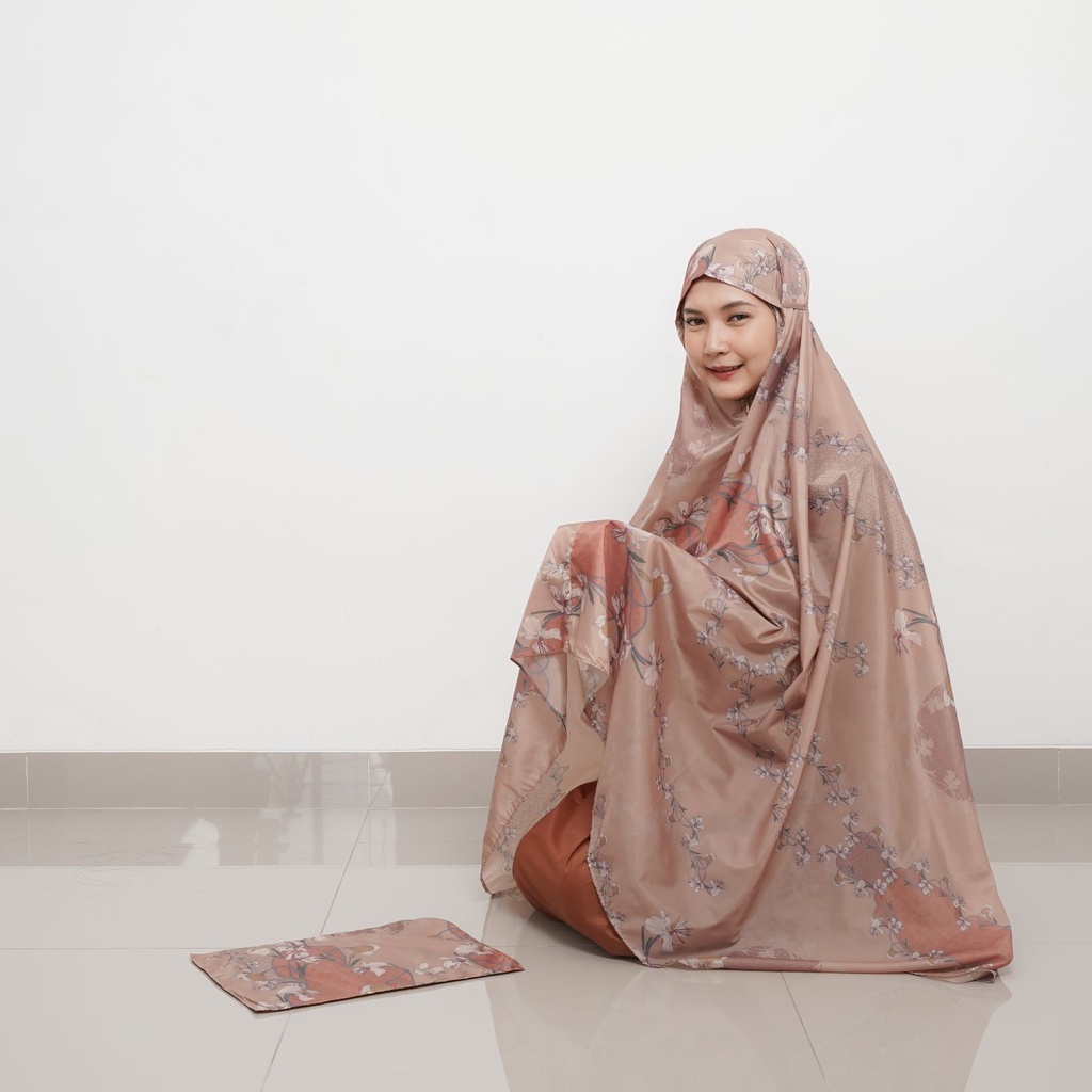 ALIF MUKENA MINI MOTIF PARASUT PREMIUM KOREA TRAVEL - PEONY IN RUSSET ( MKN-216 )