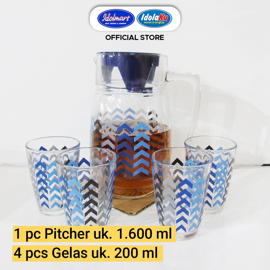 IDOLAKU Teko Set Kaca Kimglass Castellon 1 Pitcher 4 Gelas