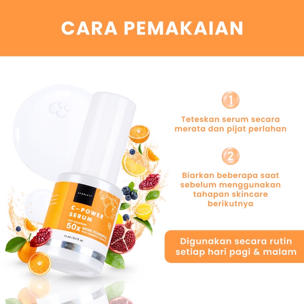 SCARLETT Whitening C-Power Series Indonesia / 50X More Powerful Than Traditional Vitamin C / Brightening / Mencerahkan Melembabkan Kulit / Skincare Face Care / Perawatan Wajah / Paket Combo Series / Facial Wash Toner Mist Serum Mistry Cream Moisturizer