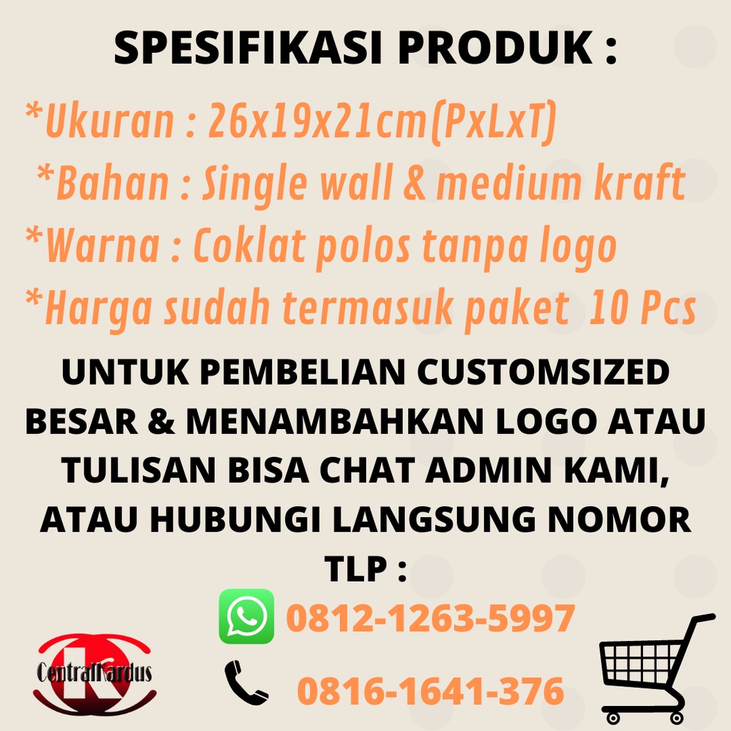 

( ISI 10 PCS )Grosir kardus packaging uk. 26x19x21cm murah polos/Kotak Kardus Penyimpanan Barang/KARDUS UNTUK TAMBAHAN PACKING/CARDBOARDS FOR ADDITIONAL PACKING