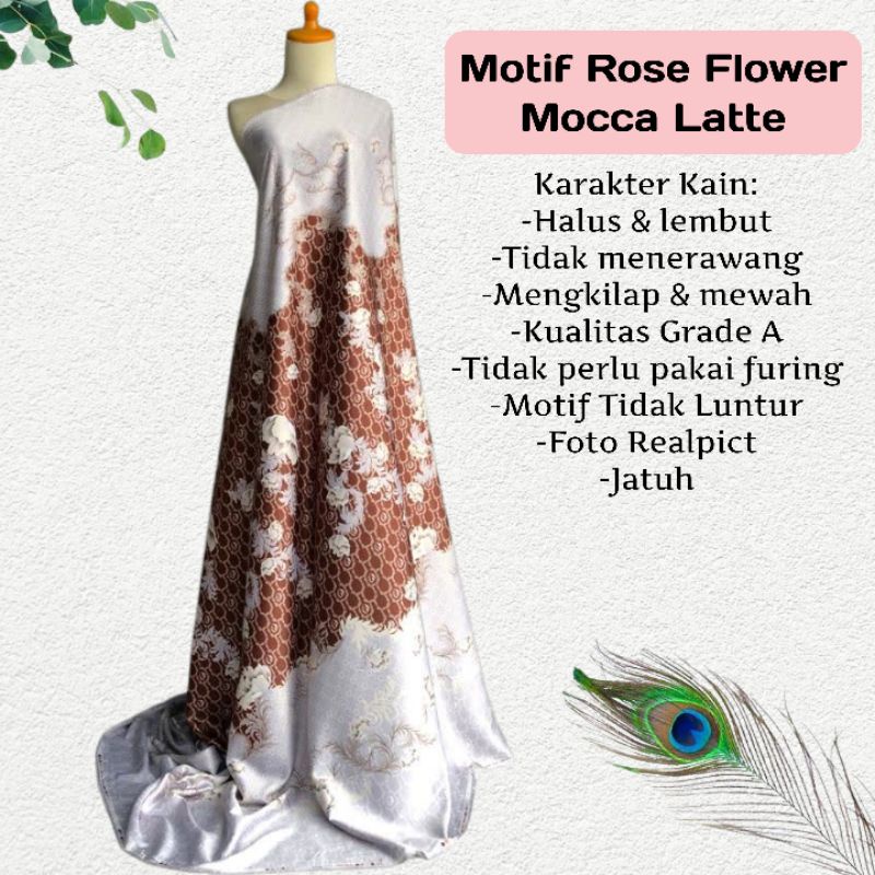 Kain Dr Silk Mengkilap Motif Rose Flower harga setengah meter