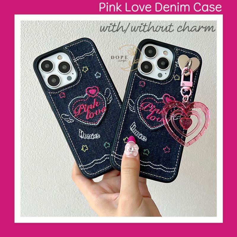 Pink Love Denim Case (with/without charm) iPhone X Xs Xr 11 12 13 Pro Max