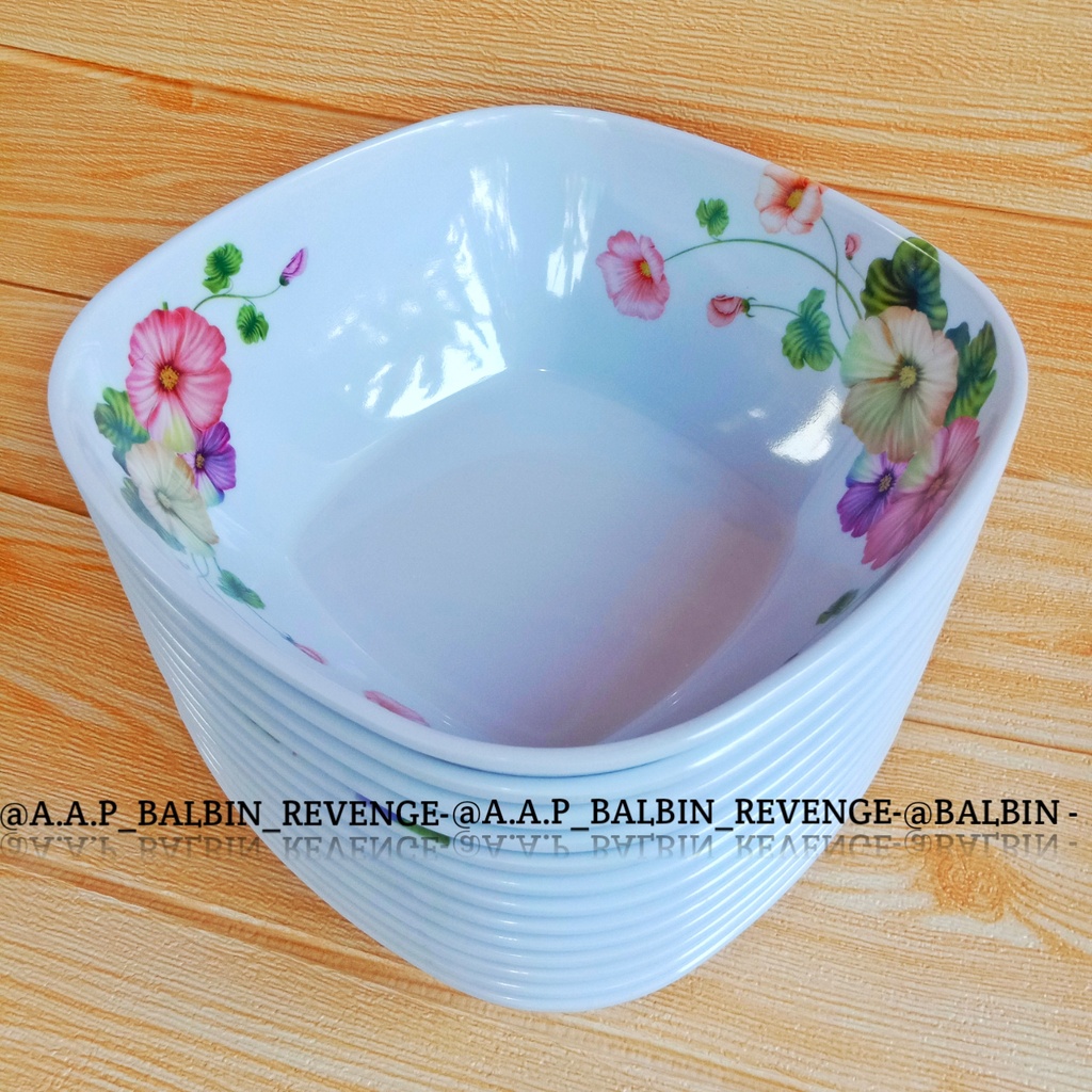 promo 3 pcs mangkuk kotak melamin motif bunga 16 cm tebal dan tahan panas food grade