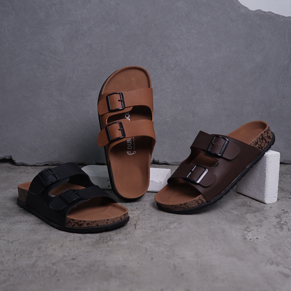 Dunkenstock ARIZONA Sandal Slop Pria Sendal Cowok Keren Selop Model Birken Ban Dua Gesper Kulit Sol Karet Terbaru