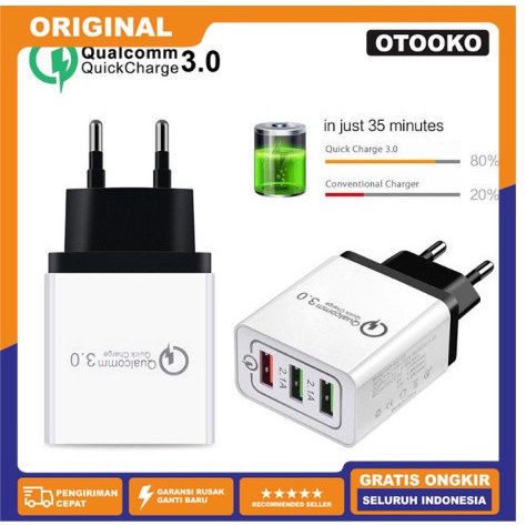 Kepala Charger 3 Port USB Fast Quick Charge 2.4A 18W Qualcomm QC 3.0