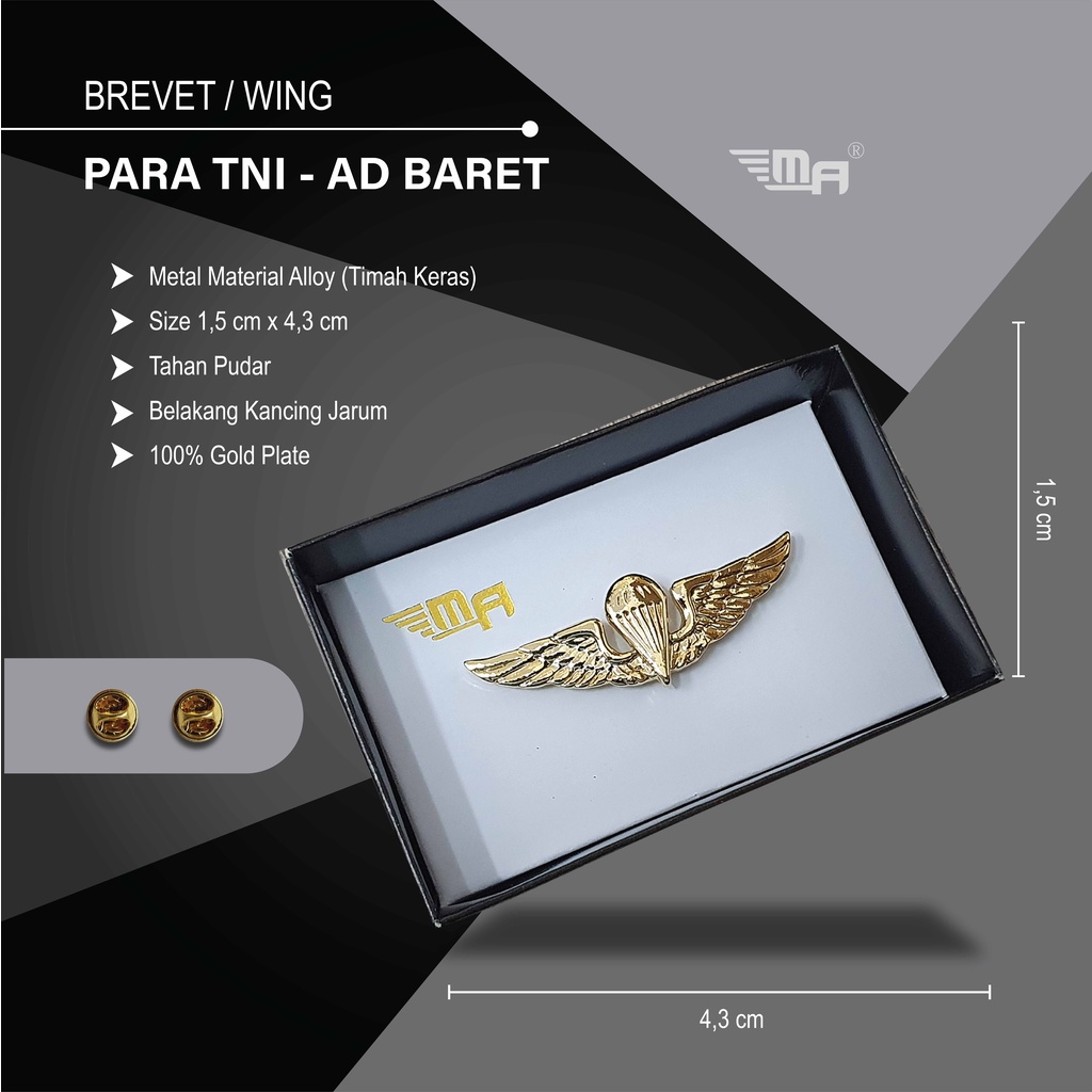 WING PARA TNI AD KECIL  PDH BREVET BREVET PIN PARA TNI AD