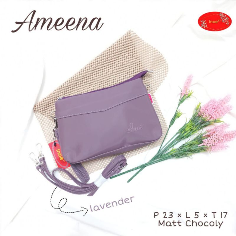 TAS AMEENA BAG BY INOE BAHAN CHOCOLY ANTI AIR WATERPROOF SELEMPANG TALI PANJANG PENUTUP RESLETING PREMIUM