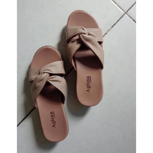 sandal kulit wanita wedges sandal kulit sapi sol karet ringan tinggi 3cm model terbaru cantik murah terlaris