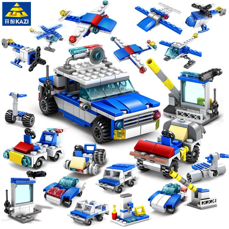 PREORDER KAZI 16Pcs/lot City Police Guard Car SWAT Building Blocks Sets DIY Constructor Juguetes Bri