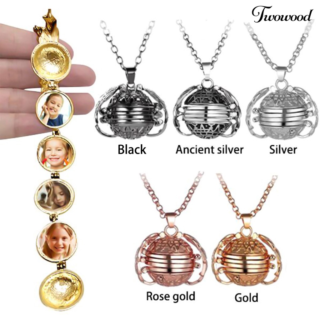 Kalung Multilayer Bentuk Bulat Dengan 4 Foto Gaya Retro Untuk Hadiah