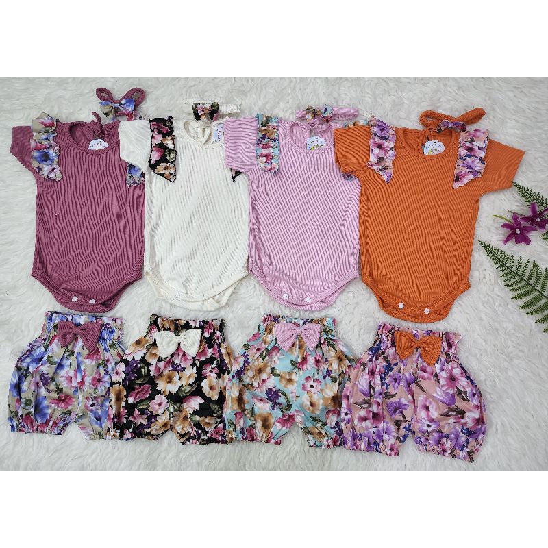 Baju bayi perempuan jumper+celana n bandana baby girl